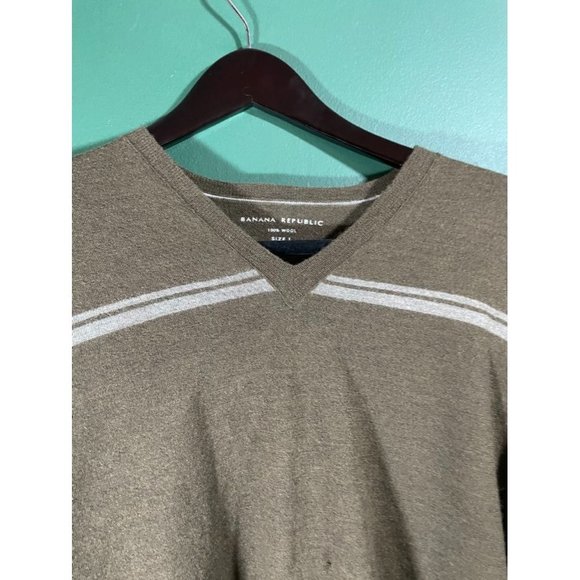 Banana Republic - Brown Knit/White Stripe V-Neck Long Sleeve Sweater - Size L - Picture 3 of 5